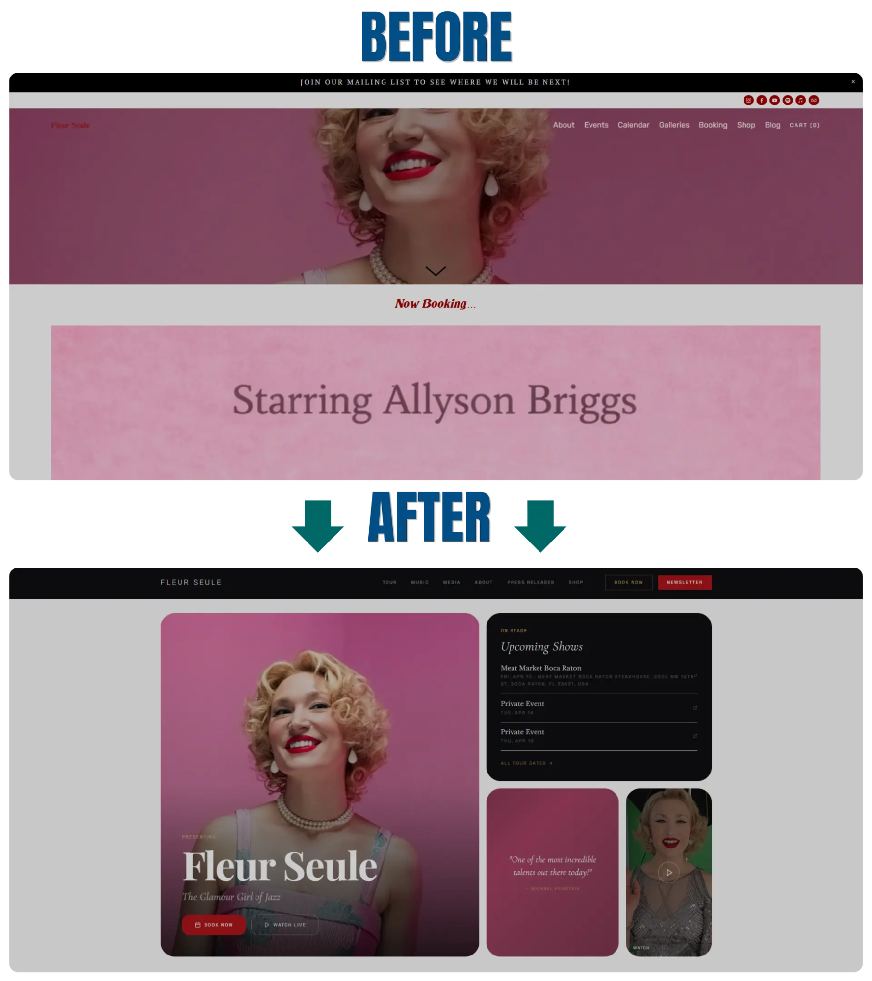 Fleur Seule website before and after redesign comparison